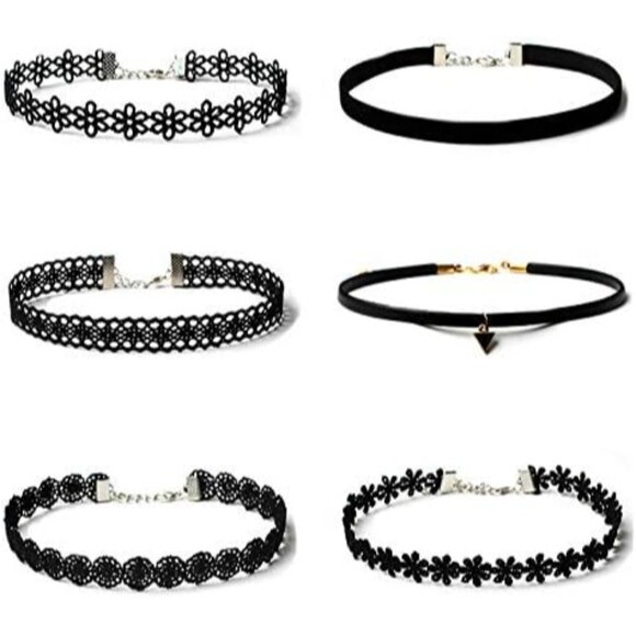 Versatile Black Choker Necklace Set - 6 Stylish Velvet & Lace Options - Picture 1 of 5